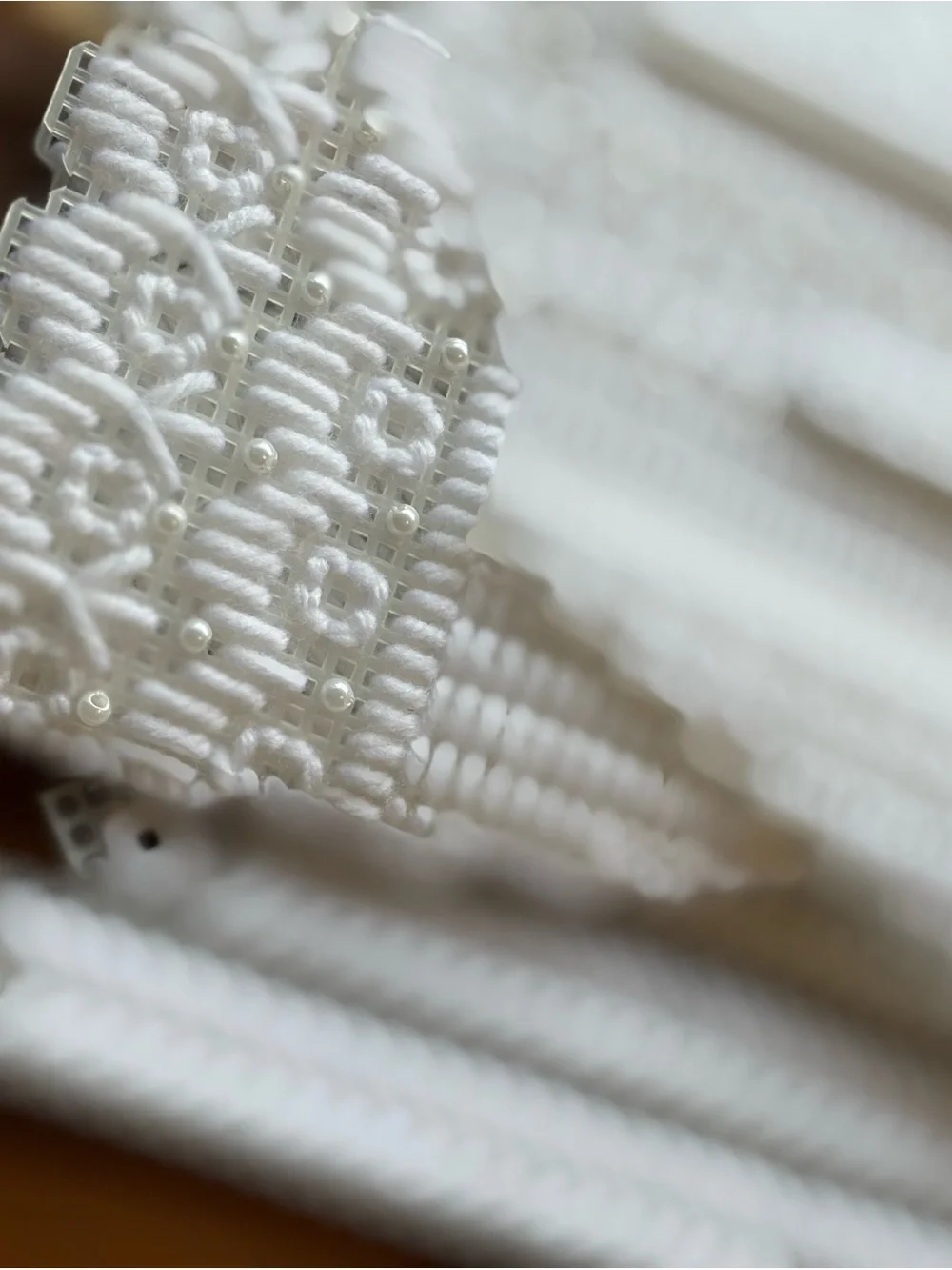 Handmade Crocheted Angel with Pearl Accents - White & Peach